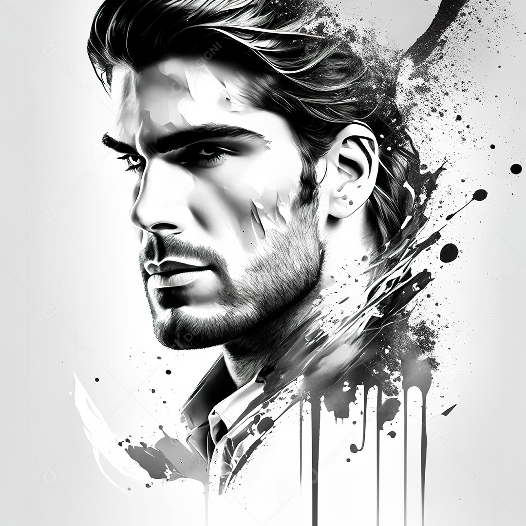 Homem pintar retrato branco respingo de tinta