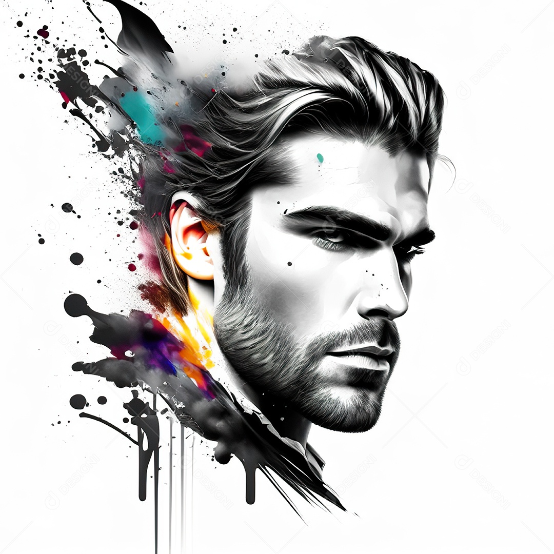 Homem pintar retrato branco respingo de tinta