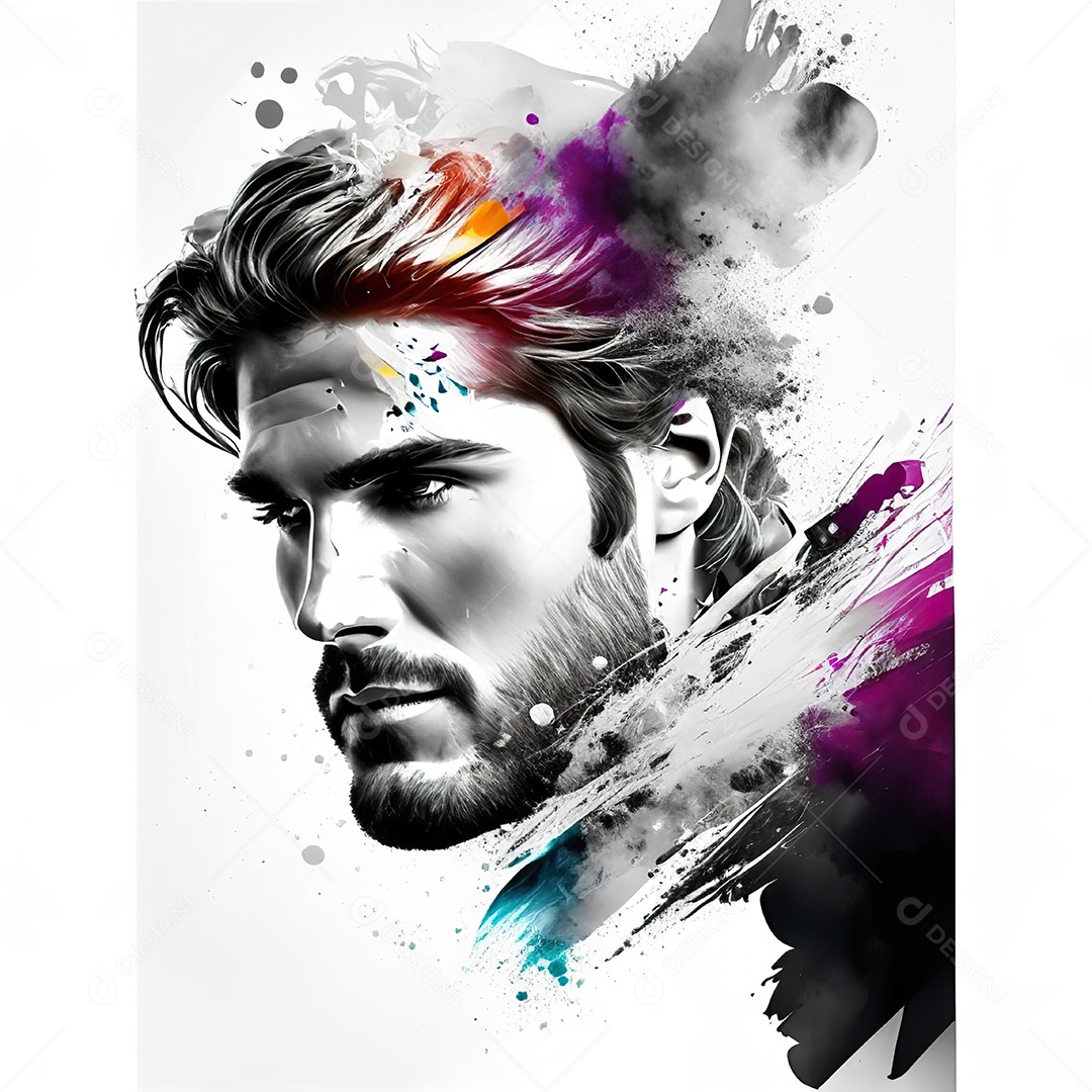 Homem pintar retrato branco respingo de tinta