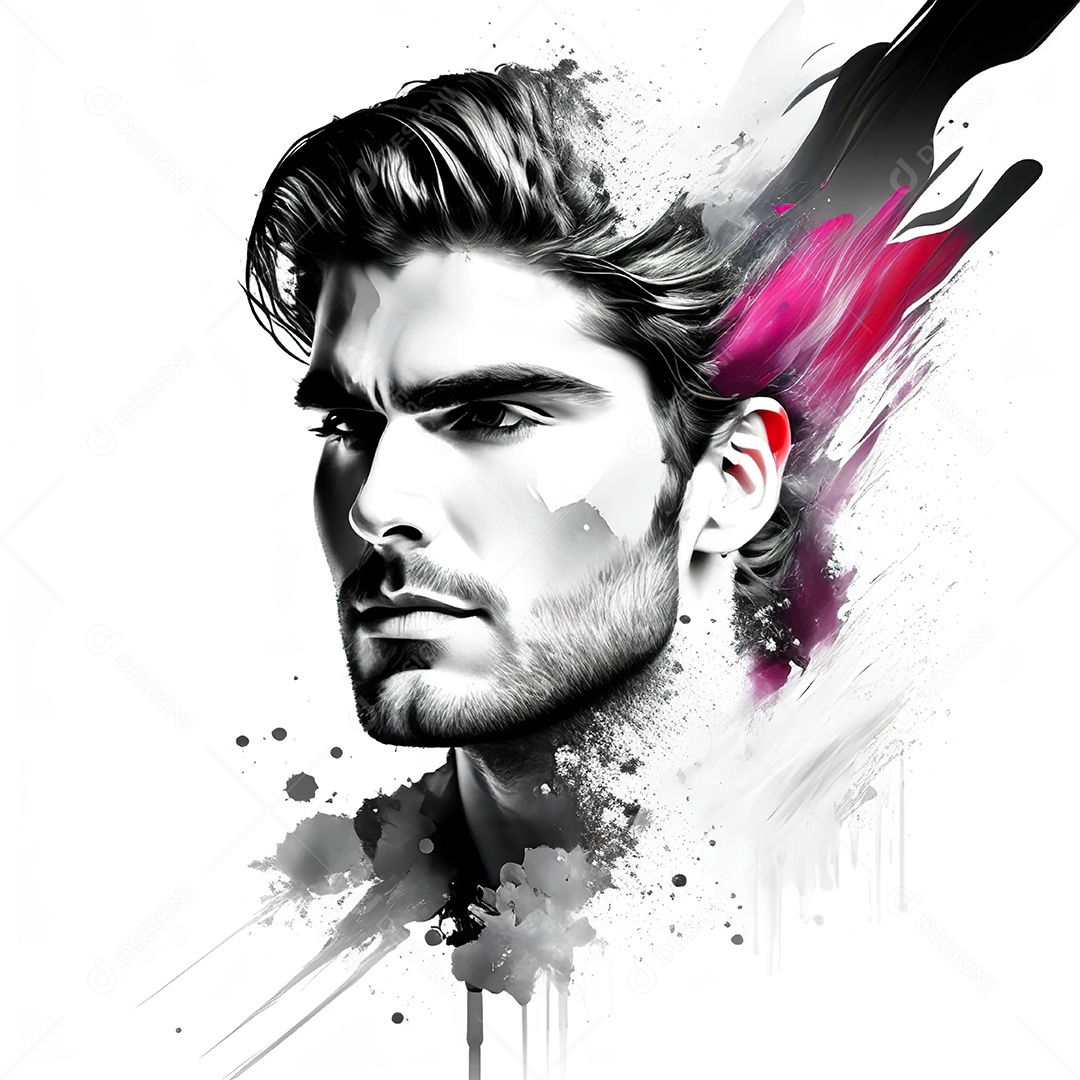 Homem pintar retrato branco respingo de tinta