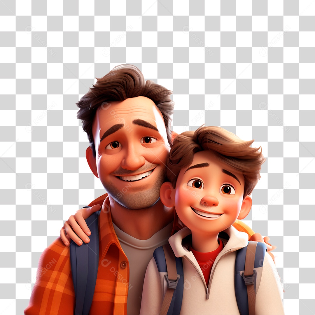 Pai e Filho Exploradores Sorrindo PNG Transparente