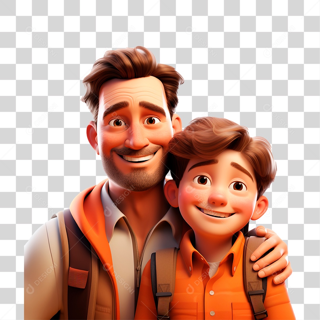Pai e Filho Exploradores Sorrindo PNG Transparente