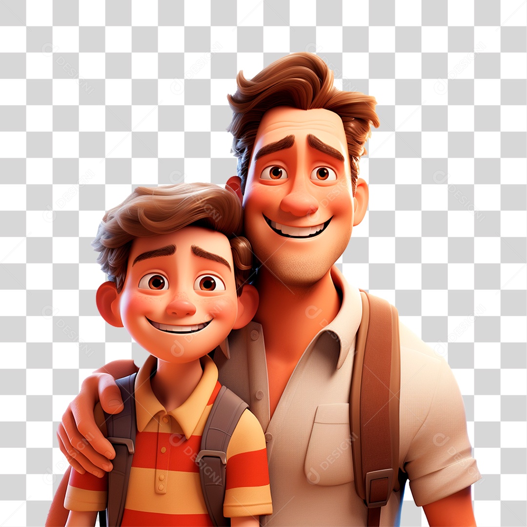 Pai e Filho Exploradores Sorrindo PNG Transparente