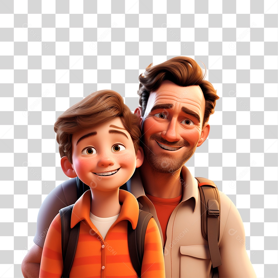 Pai e Filho Exploradores Sorrindo PNG Transparente