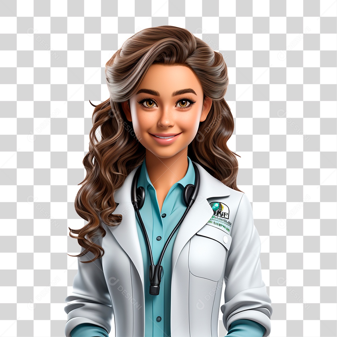 Medica com Uniforme Branco PNG Transparente