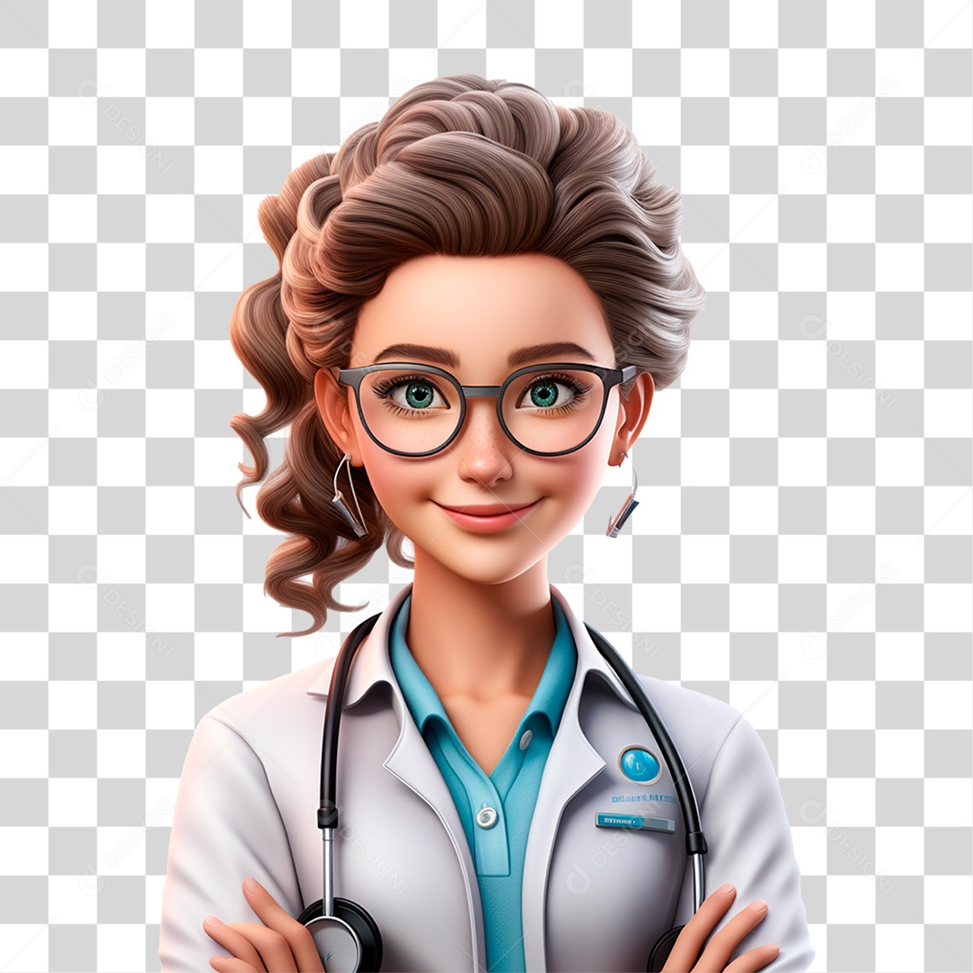 Medica com Uniforme Branco PNG Transparente