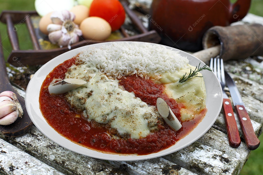 Arroz e carne a parmegiana