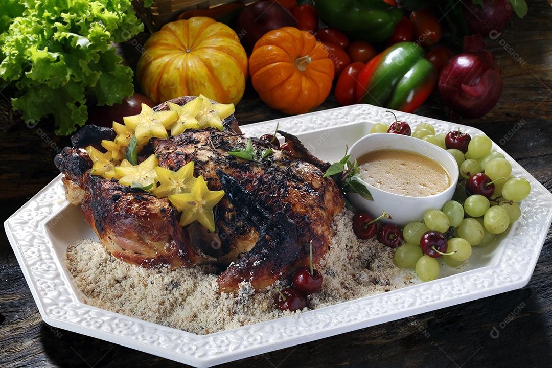 Frango assado delicioso com farofa