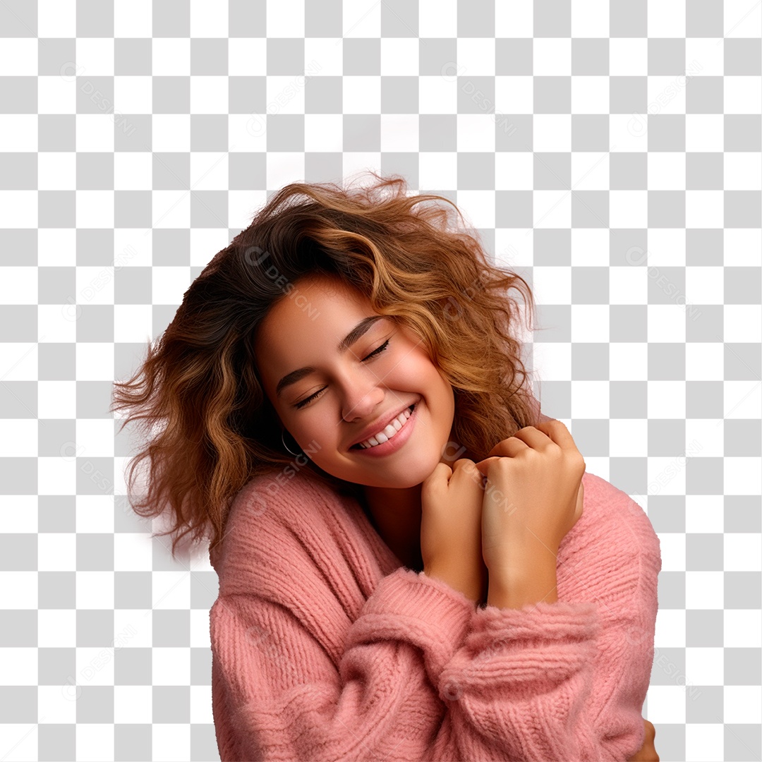 Mulher com Moletom Rosa PNG Transparente