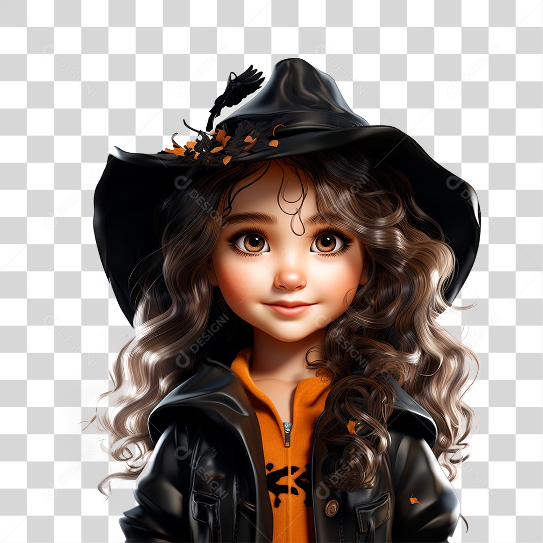 Menina com Fantasia de Bruxa PNG Transparente
