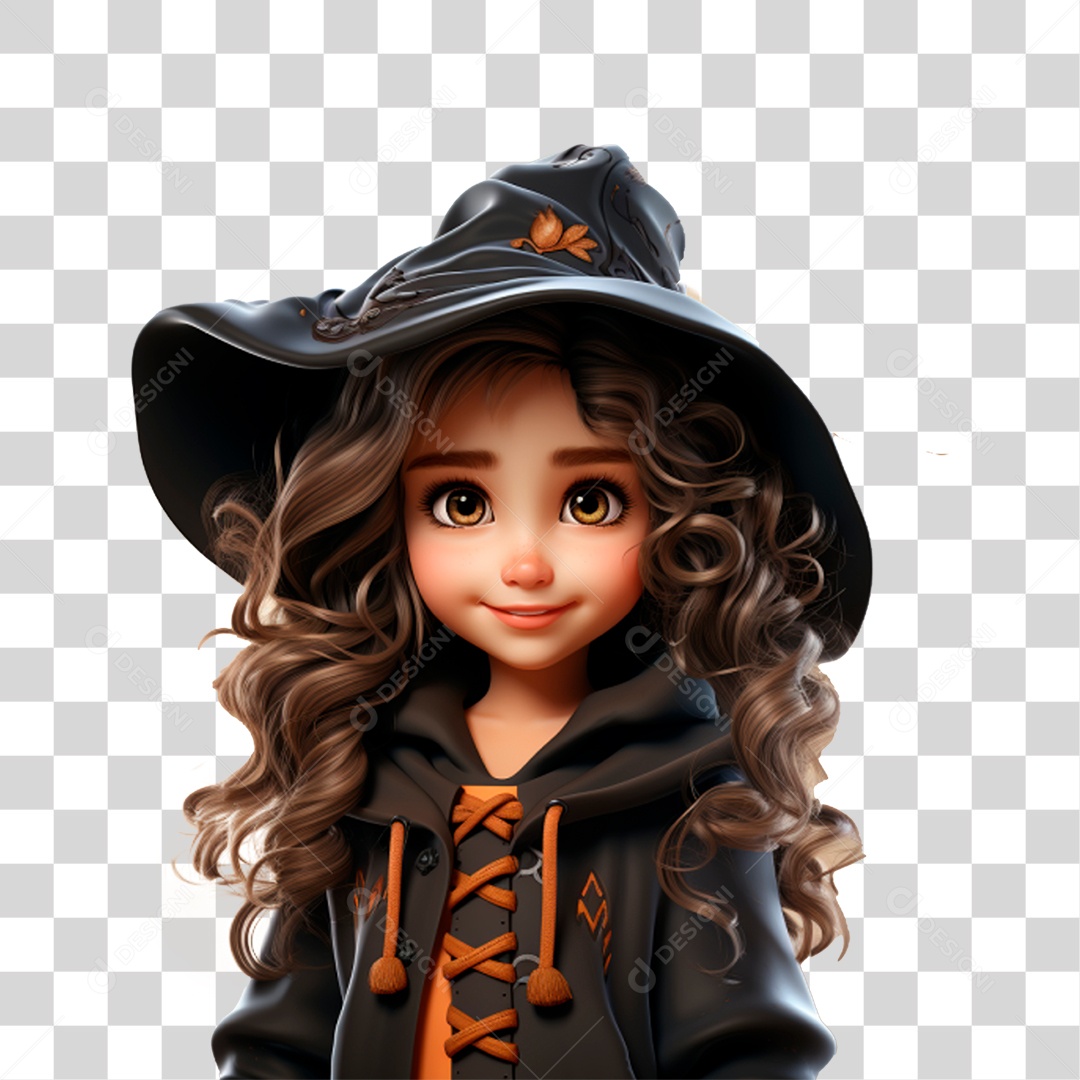 Menina com Fantasia de Bruxa PNG Transparente