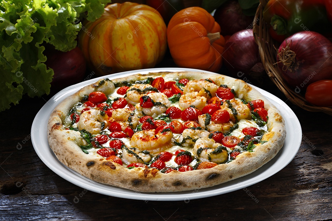 Pizza de camarão com queijo