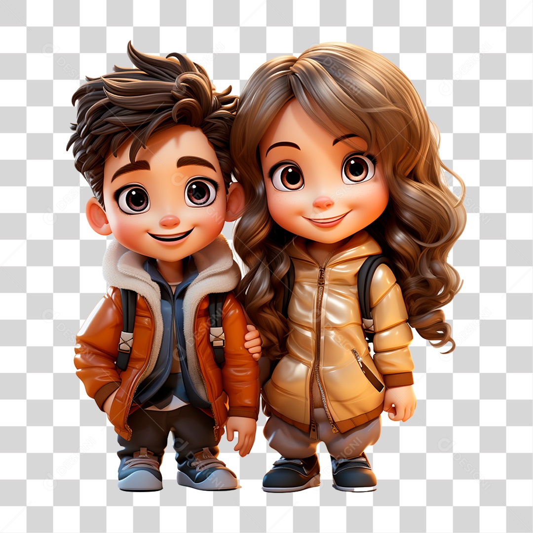 Duas Crianças Indo pra Escola PNG Transparente