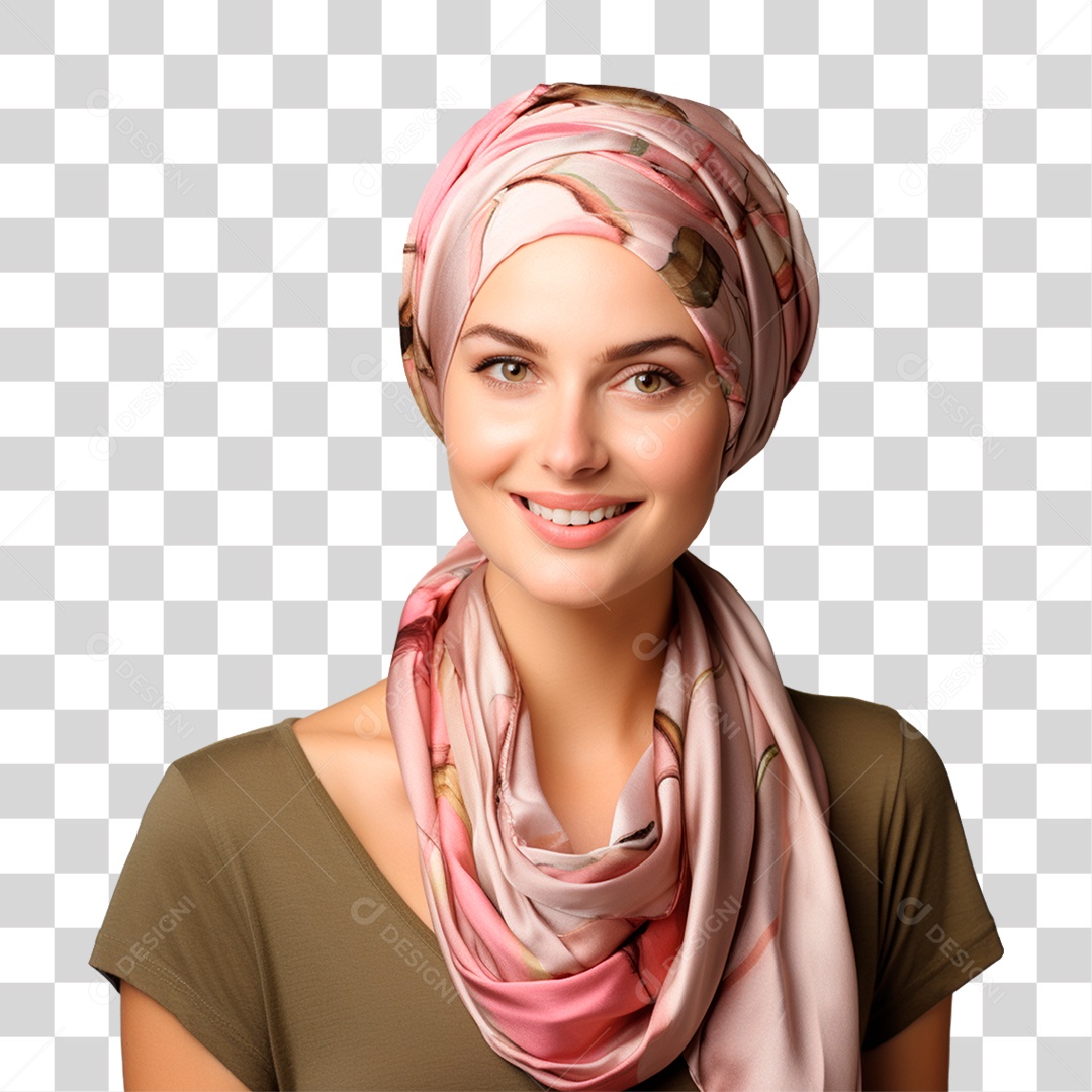 Mulher sem Cabelo Sorridente com Pano na Cabeça PNG Transparente