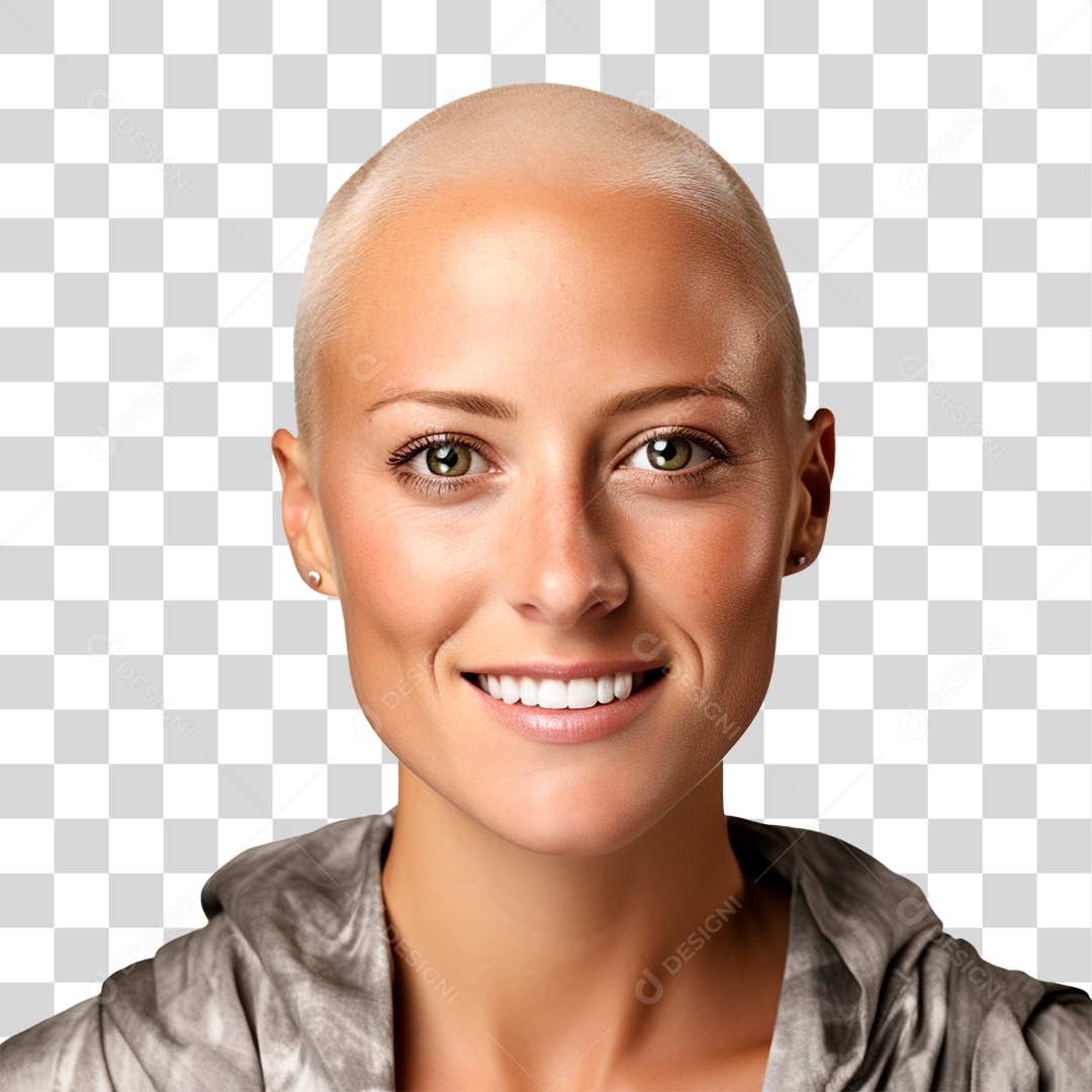 Mulher sem Cabelo Sorridente PNG Transparente