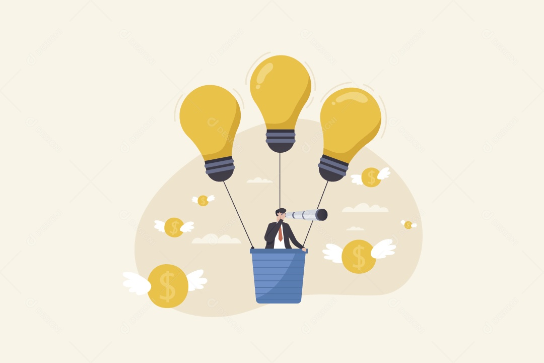 Empresário Voando Em Lâmpadas de Ideia Vetor EPS