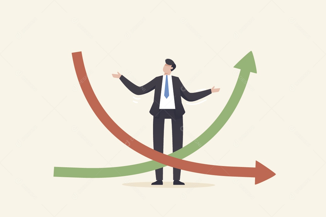Empresário Observando Setas de Gráficos Vetor EPS