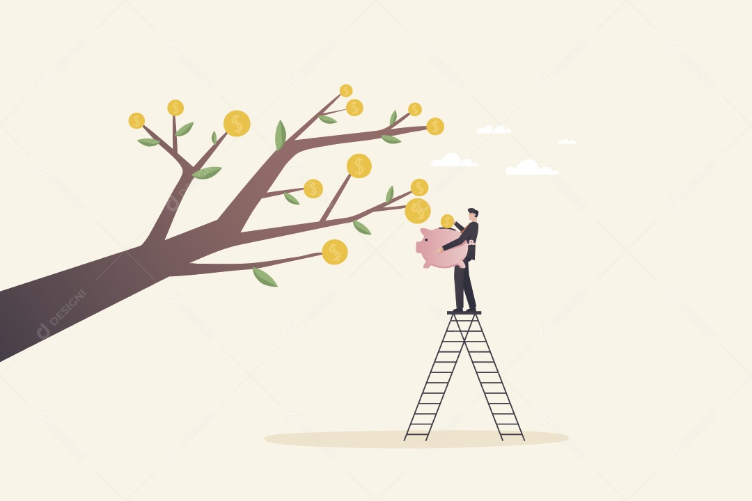 Empresário Colhendo Moedas em Cofre Vetor EPS