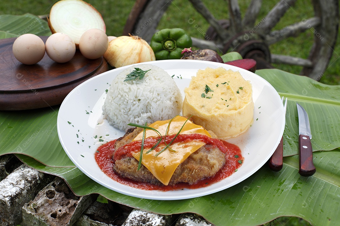 Arroz purê carne com queijo