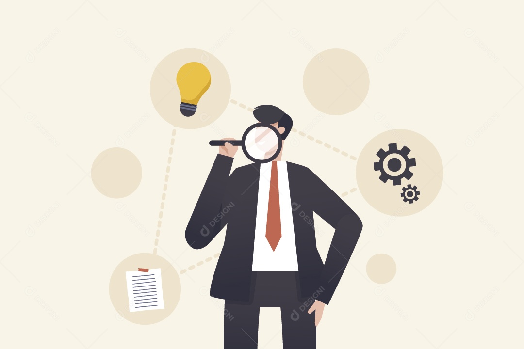 Empresário Segurando Lupa de Ferramentas Vetor EPS