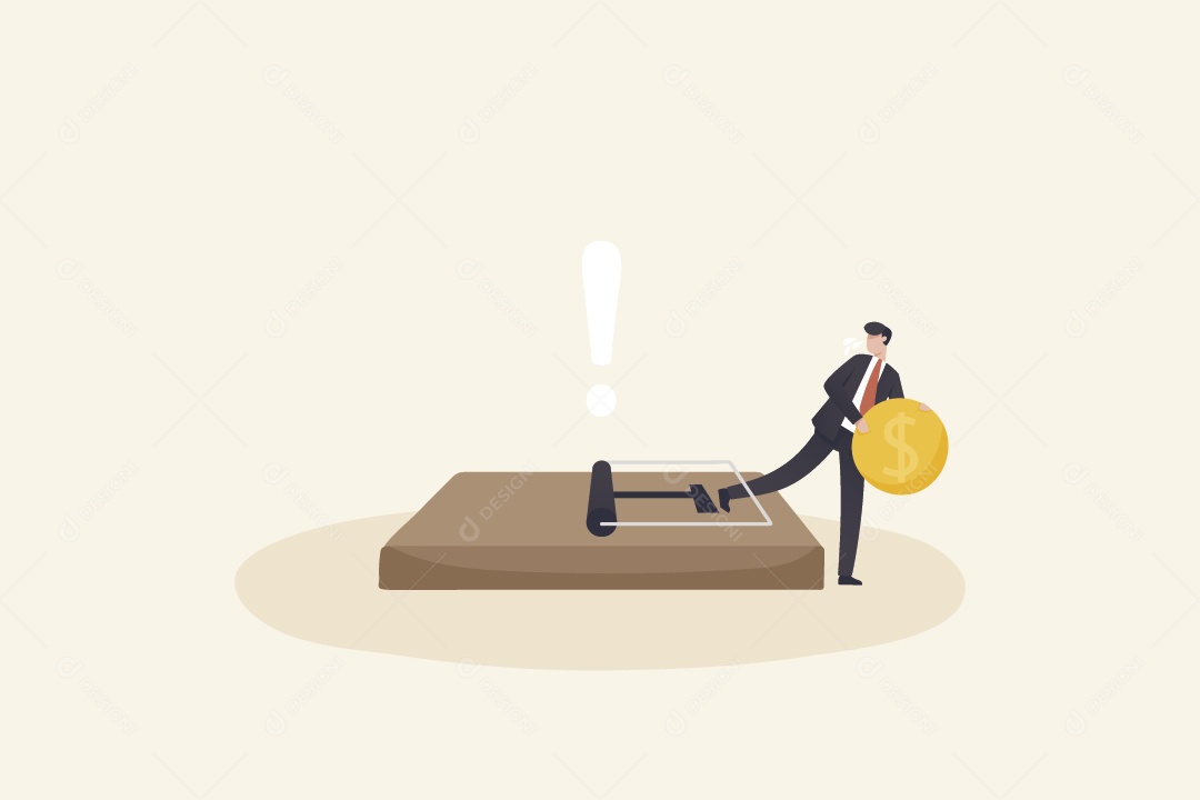 Empresário Segurando Moeda e com Pé em Armadilha Vetor EPS