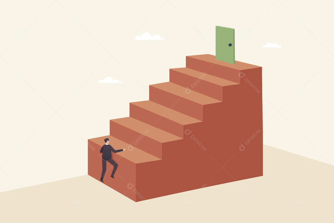 Empresário Subindo Degraus Até a Porta Vetor EPS
