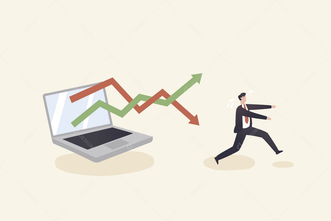 Empresário Correndo de Setas de Gráficos Saindo do Notebook Vetor EPS