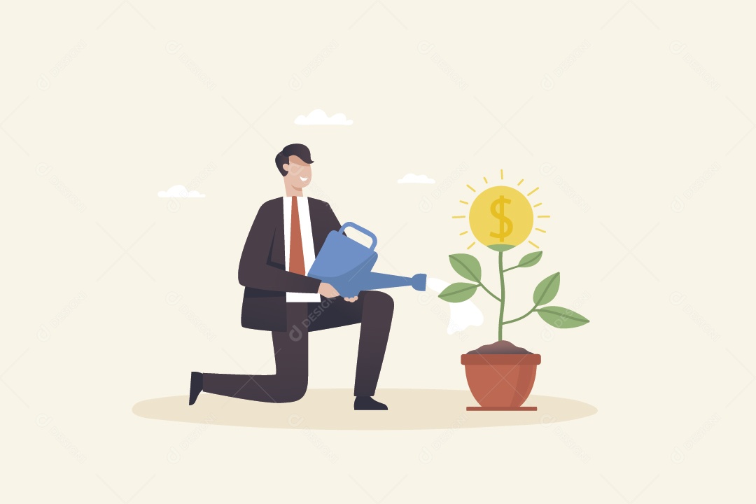 Empresário Regrando Planta de Dinheiro Vetor EPS