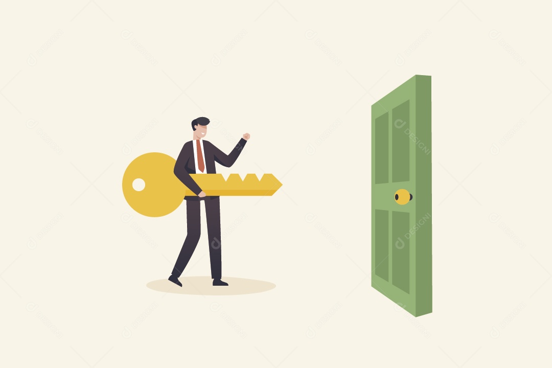 Empresário Carregando Chave em Direção a Porta Vetor EPS