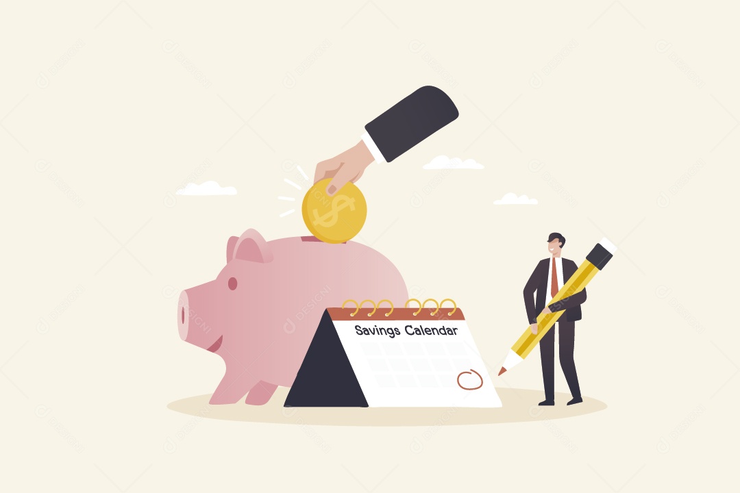 Empresário Marcando Calendário e Cofre Vetor EPS