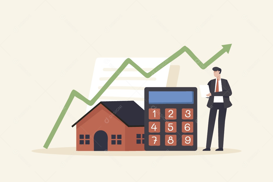 Empresário Com Casa e Gráficos Vetor EPS