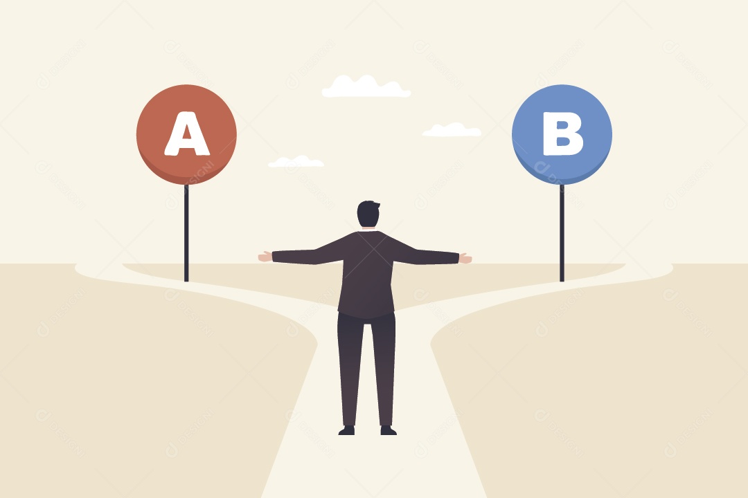 Empresário Olhando para Placa A e B Vetor EPS