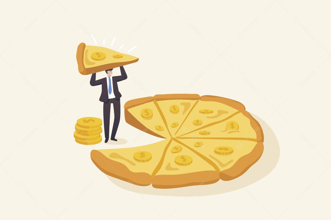 Empresário Segurando Fatia de Pizza com Moedas Vetor EPS