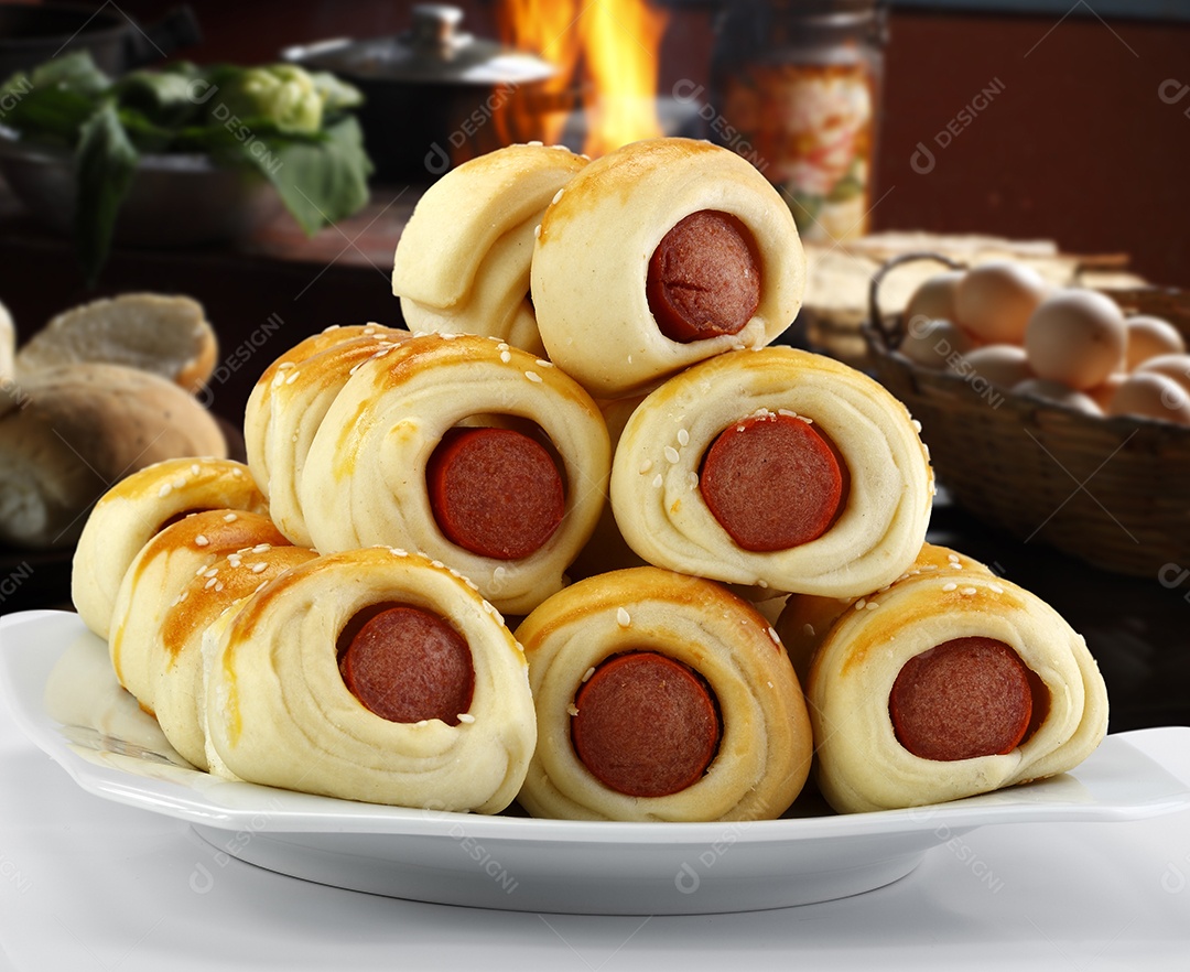 Pão recheado com salsicha