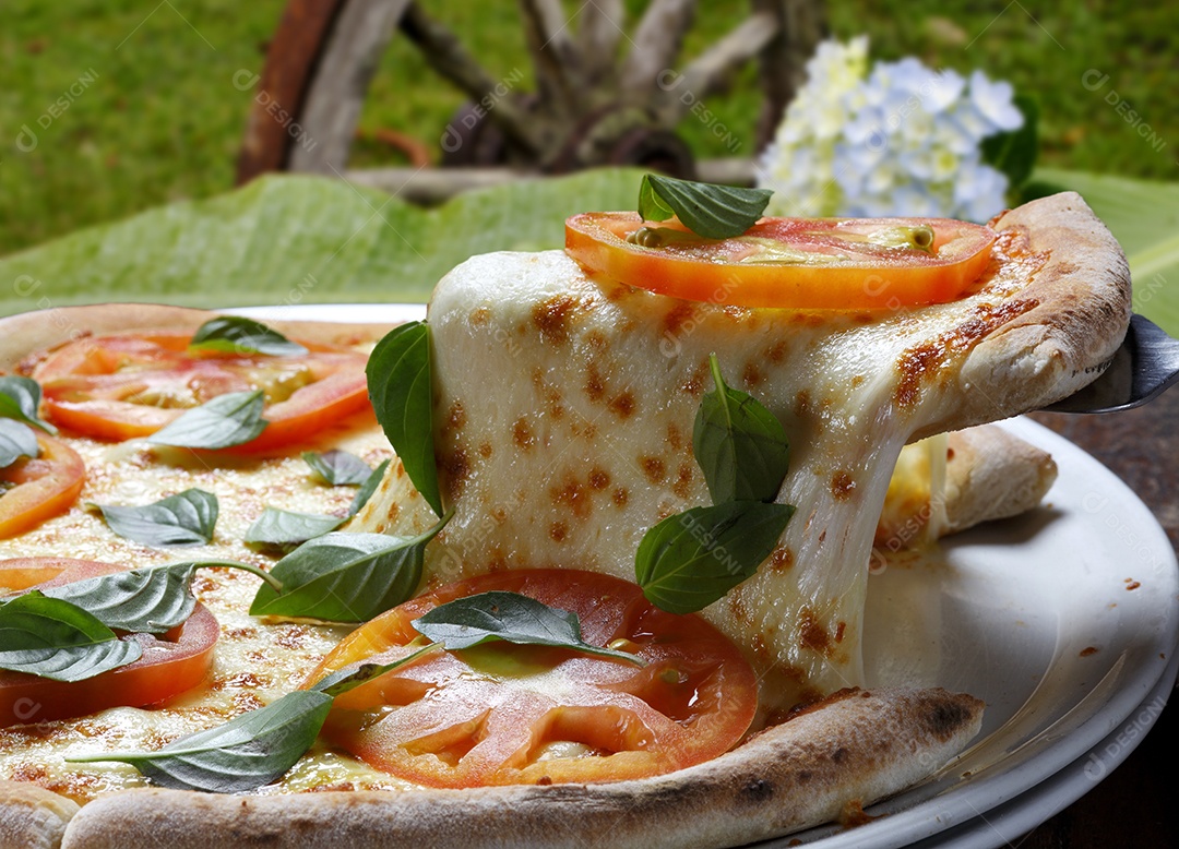 Fatia de pizza de queijo com tomate