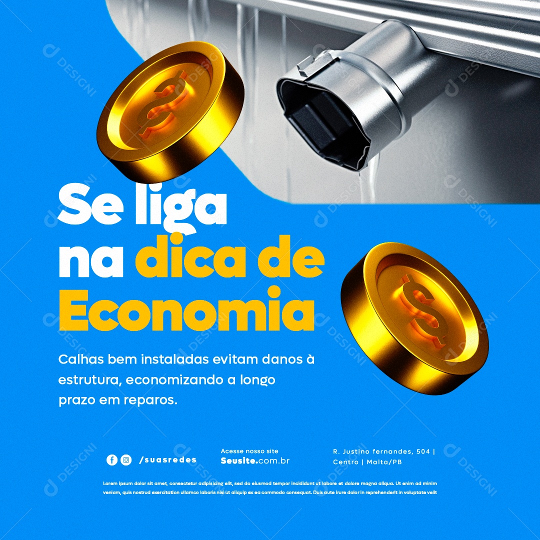 Materiais de Construção Se Liga na Dica de Economia Social Media PSD Editável