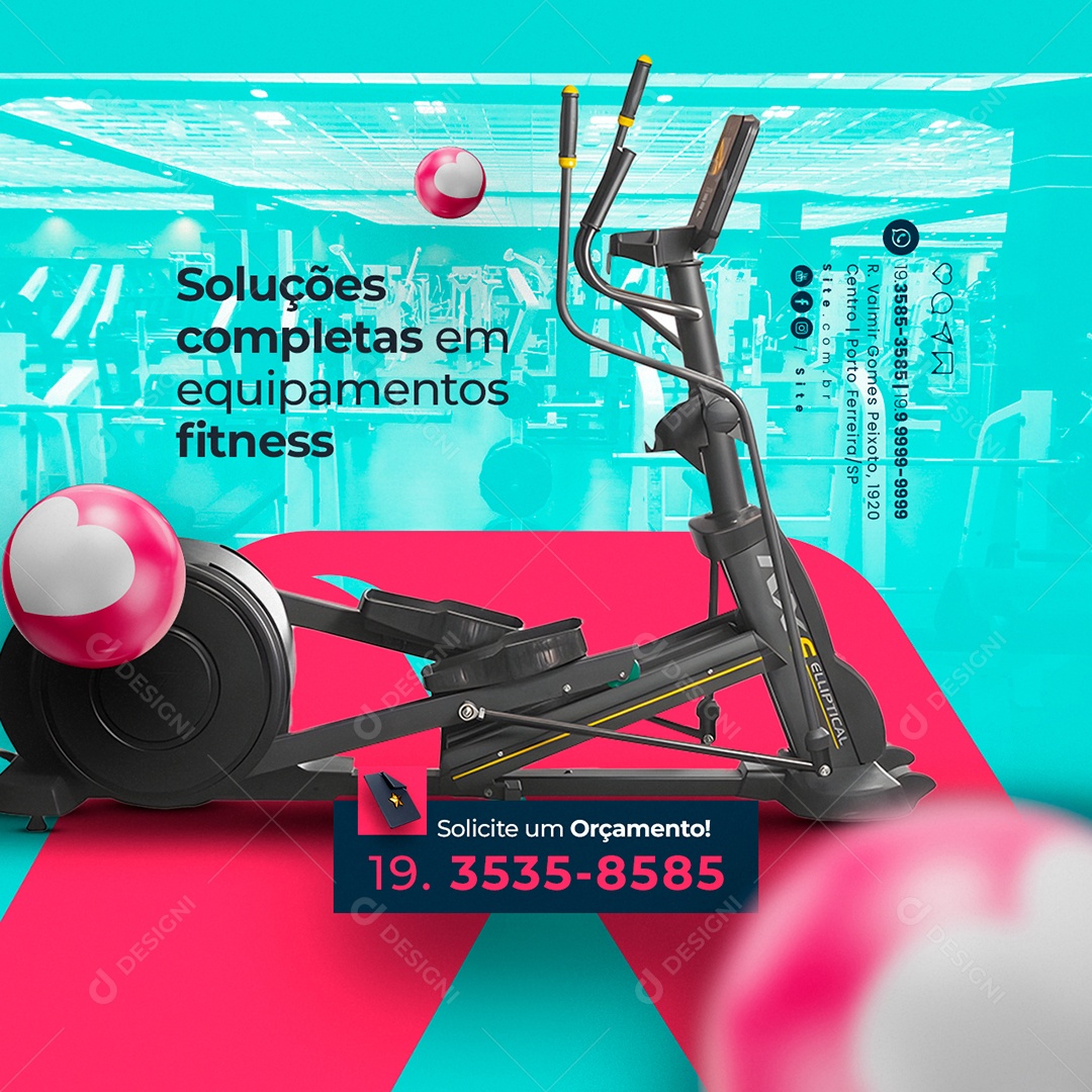 Equipamentos de Academia Soluções Completas em Equipamentos Fitness Social Media PSD Editável