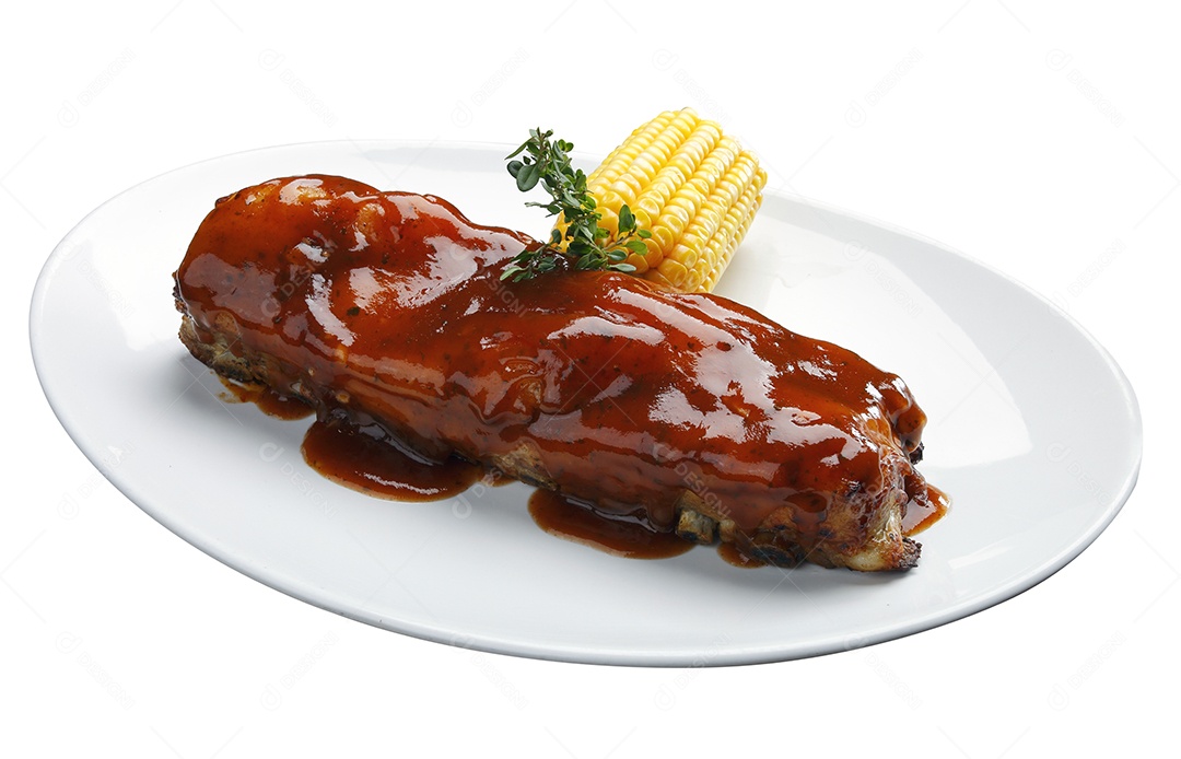 Costela assada com molho barbecue e milho