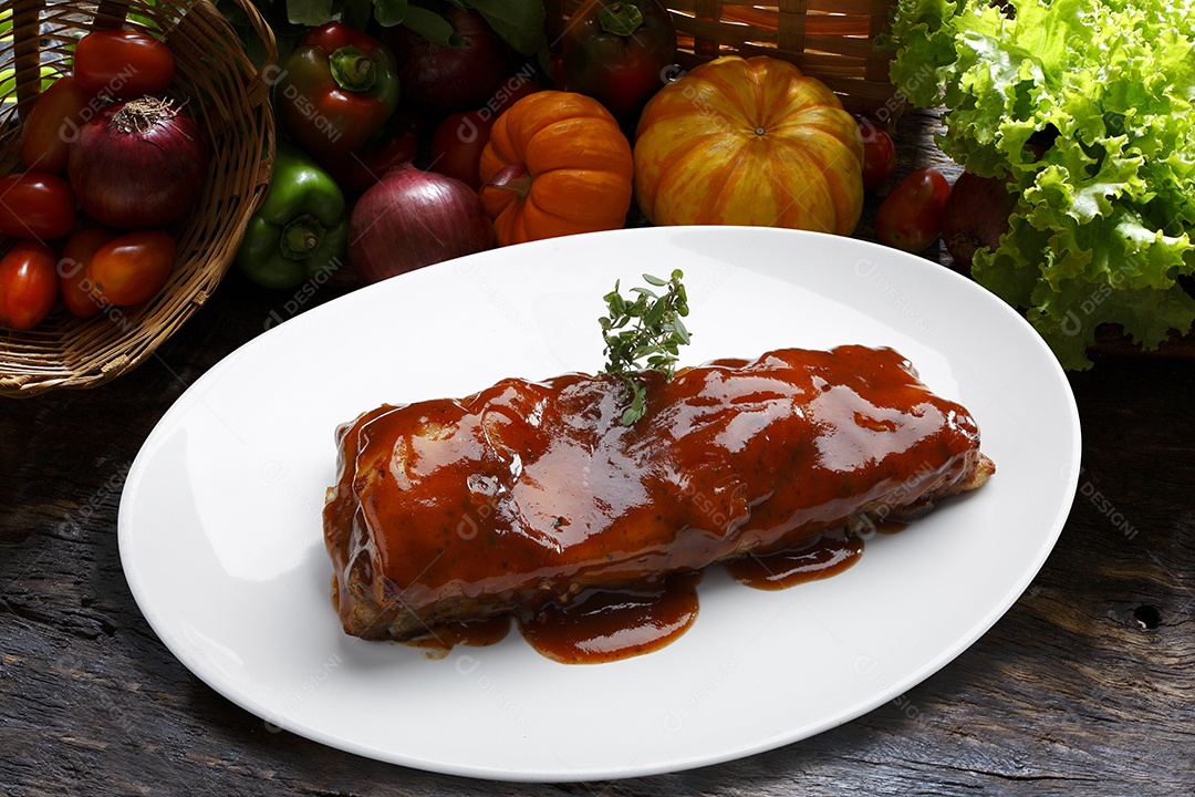 Costela assada ao molho barbecue