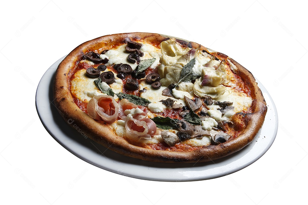 Deliciosa pizza assada sobre mesa de madeira