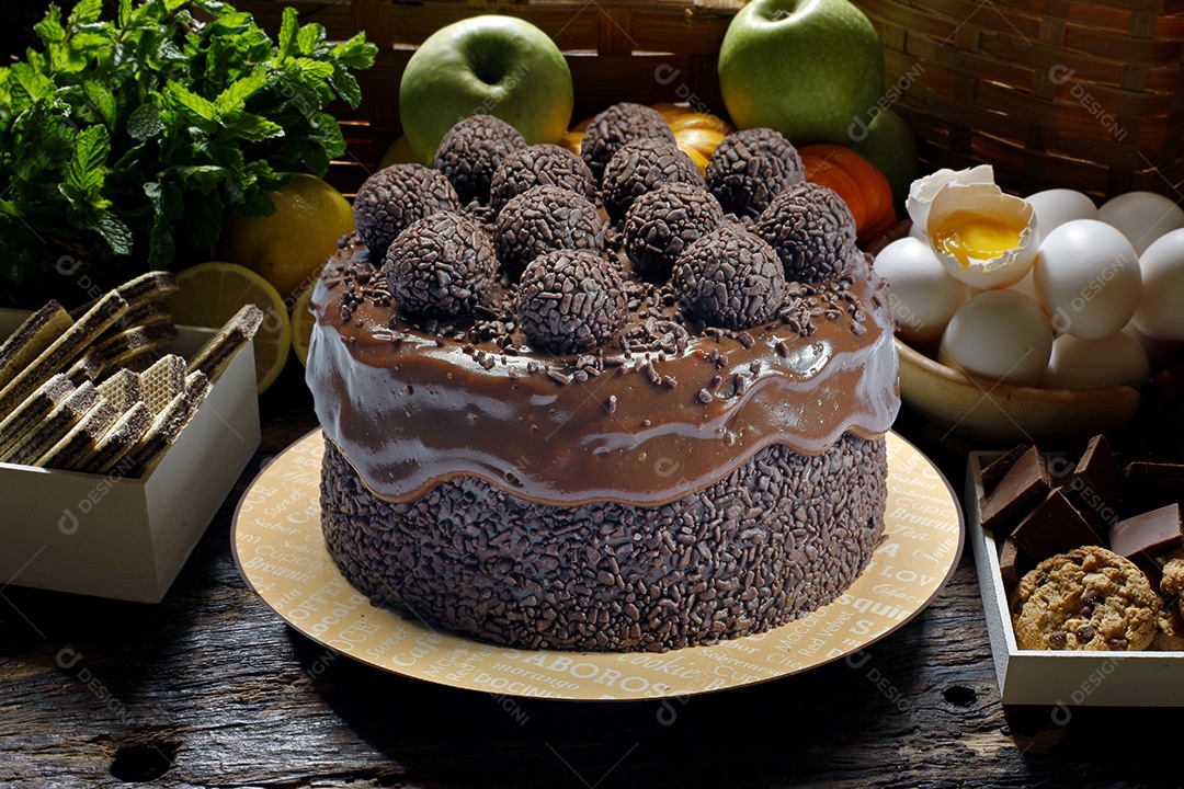 Bolo chocolatudo com brigadeiros