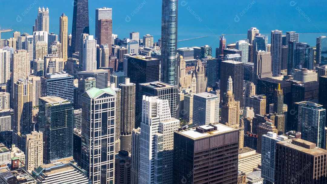 Arranha céus no centro de Chicago marina city