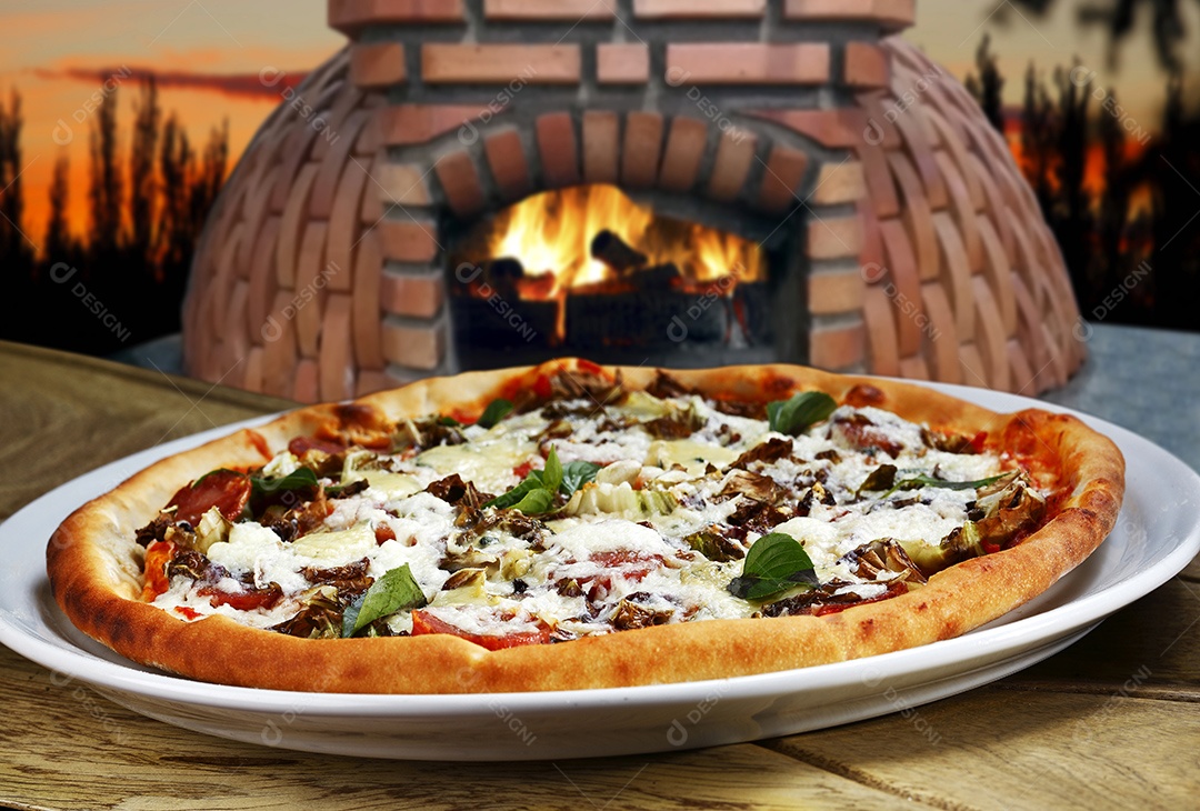 Pizza de manjericão com queijo