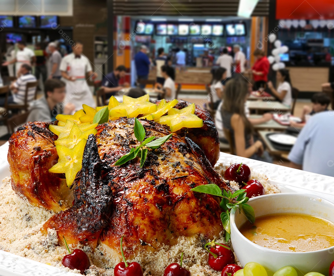 Frango assado no forno a lenha