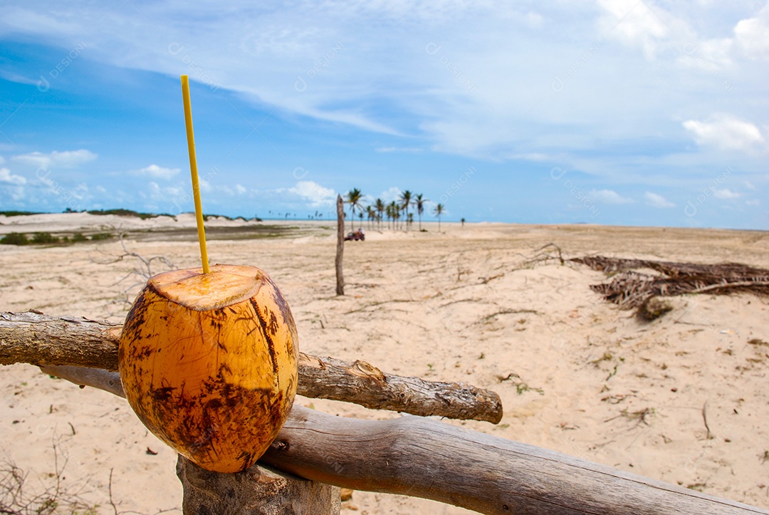 Praia virgem escondida atrás das dunas da costa oeste de Jijoca