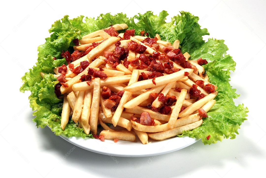 Porçaõ deliciosa de batatas fritas com bacon