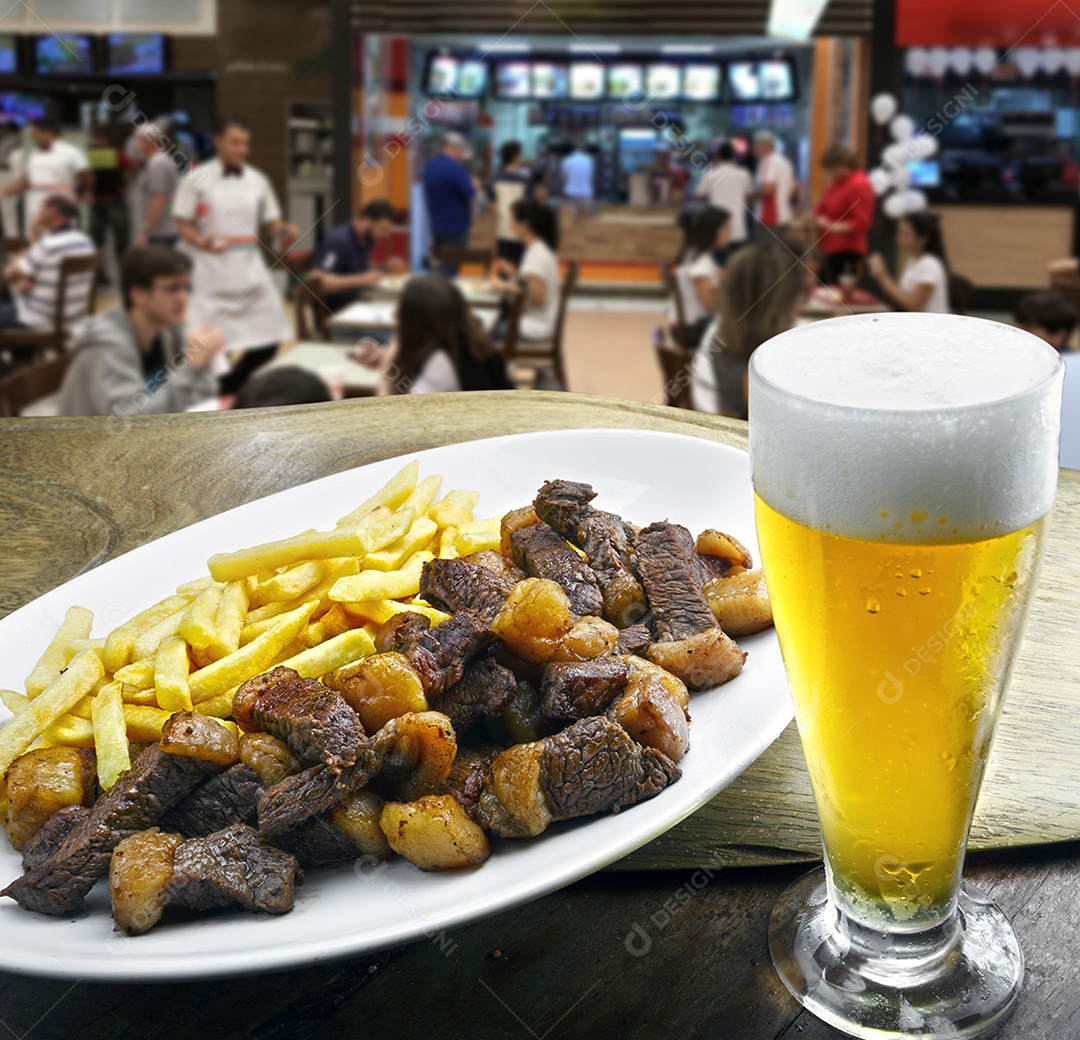 Picanha com batata frita e cerveja