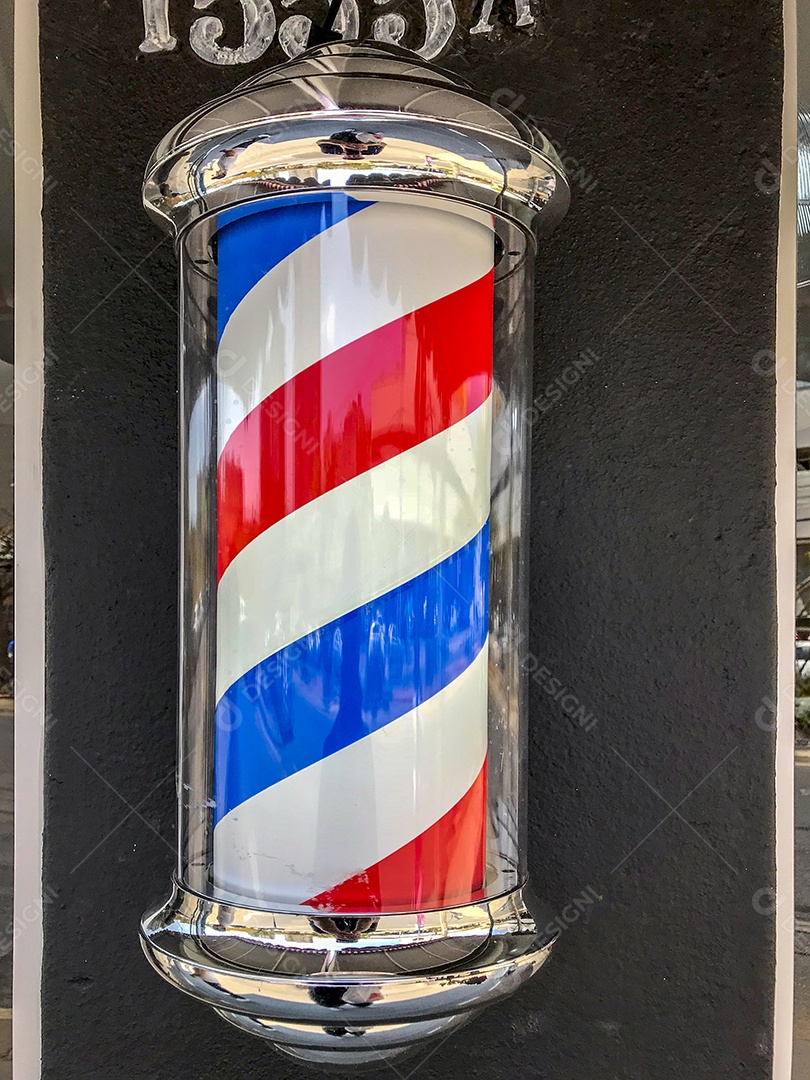 Poste de barbeiro vermelho branco e azul salão de cabeleireiro