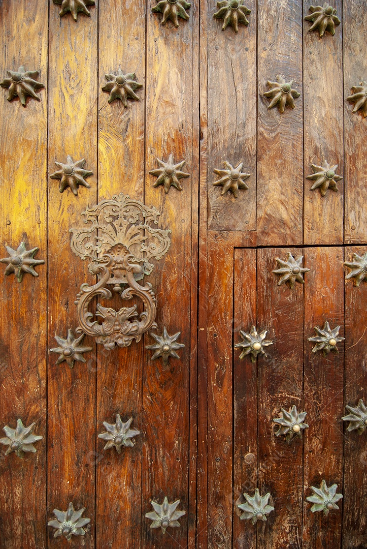 Portas de madeira com detalhes de ferro