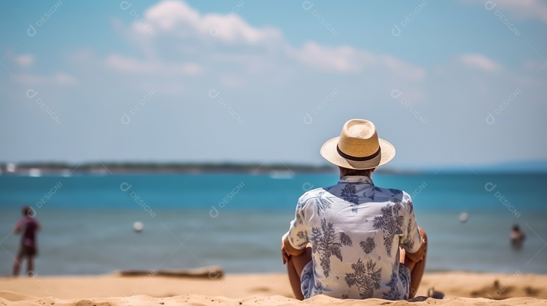 Família em viagem na praia